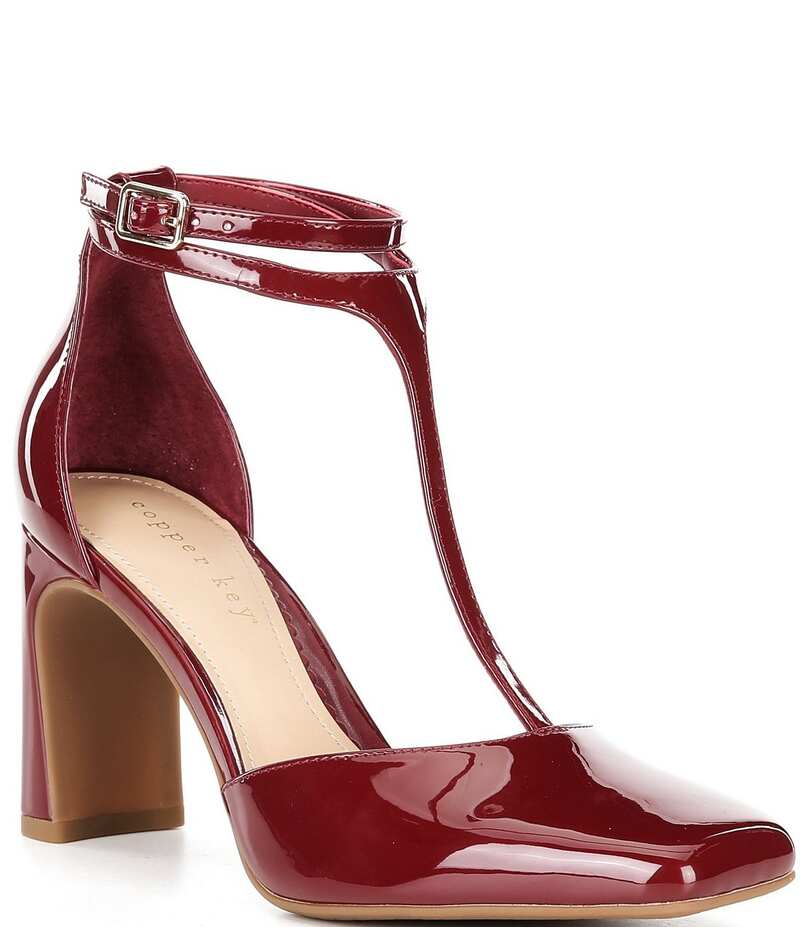 【送料無料】 カッパーキー レディース ヒール シューズ Julieta Patent T-Strap Pumps Oxblood Red画像