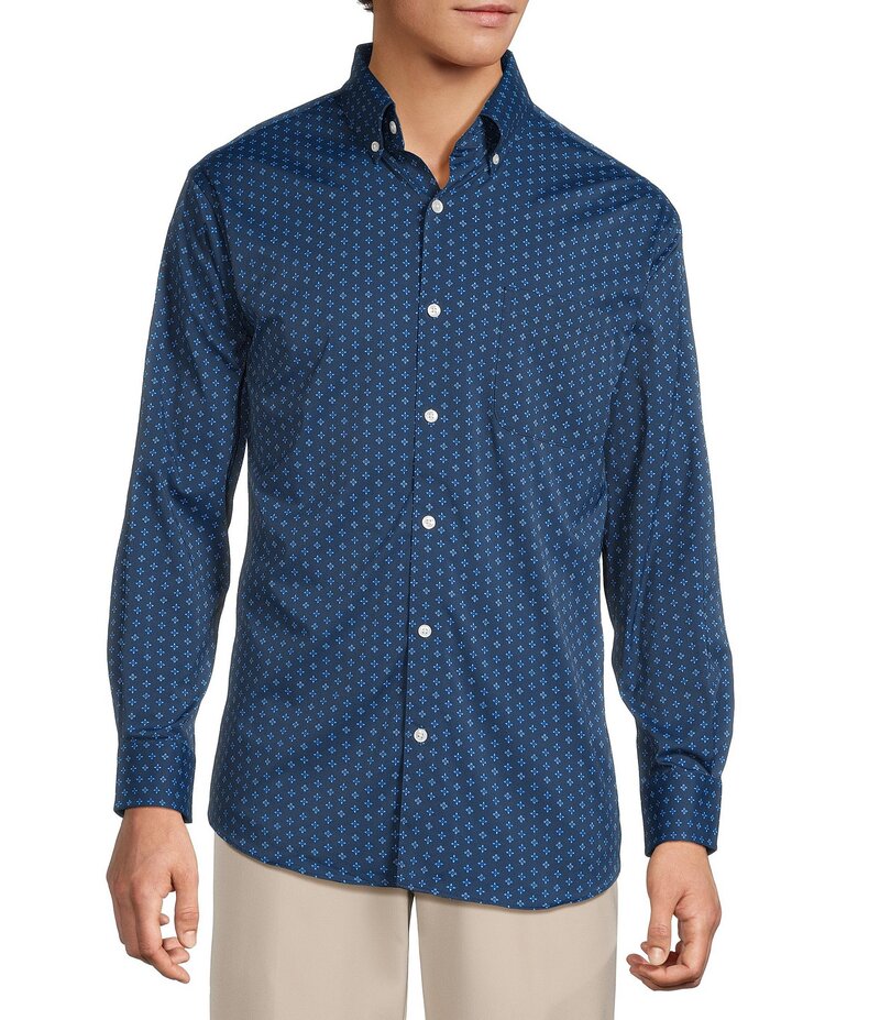 ラウンドトゥリーアンドヨーク メンズ トップス シャツ Roundtree & Yorke Performance The Traveler Long Sleeve Geometric Chambray Sport Shirt Dark Navy ネイビー