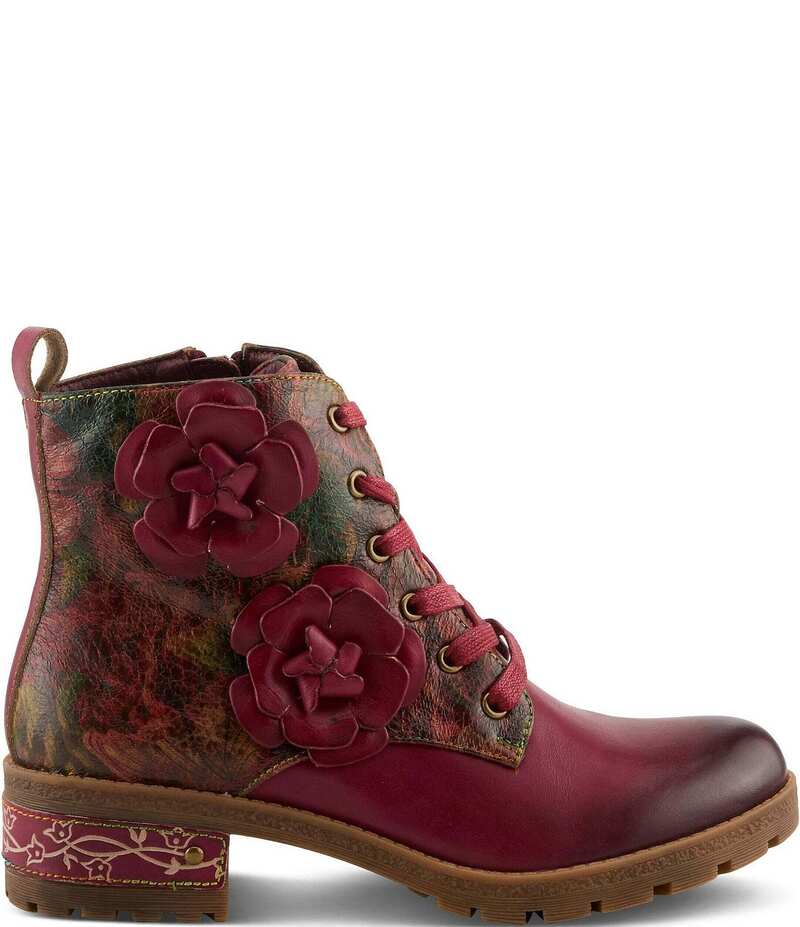 ラリティステ レディース シューズ ブーツ・レインブーツ フラワー柄 ブーツ レザー フラワー L'ARTISTE Martinela Floral Ornamented Leather Booties Bordeaux Multi マルチカラー