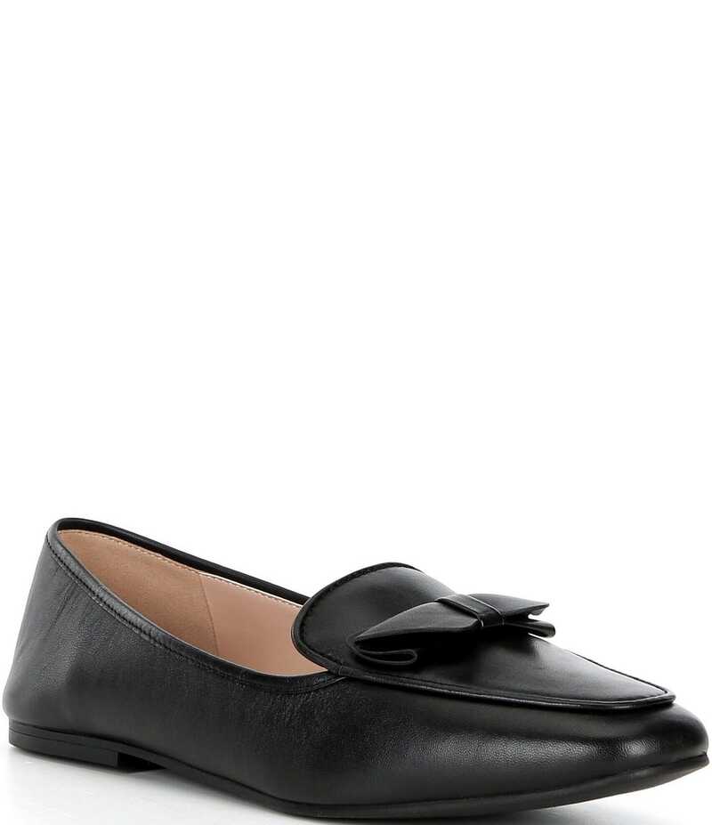 電話を掛けるハーン レディース シューズ スリッポン・ローファー なめし革 置き目毛革 Cole Haan Payson Leather Bow Square Toe Loafers Black 黒いこと 靴-レディース靴-ローファー