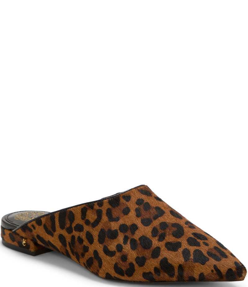 ヴィンスカムート レディース シューズ パンプス 刷り上げる Vince Camuto Arlette Leopard Print Haircalf Pointed Toe Mules Camel/Black 黒いこと