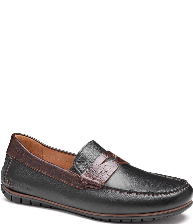 ジョンストンアンドマーフィー メンズ シューズ スリッポン・ローファー カラーブロック レザー ローファー Johnston & Murphy Men's Cort 2.0 Colorblock Croco Embossed Leather Penny Loafers Black/Dark Brown ブラック