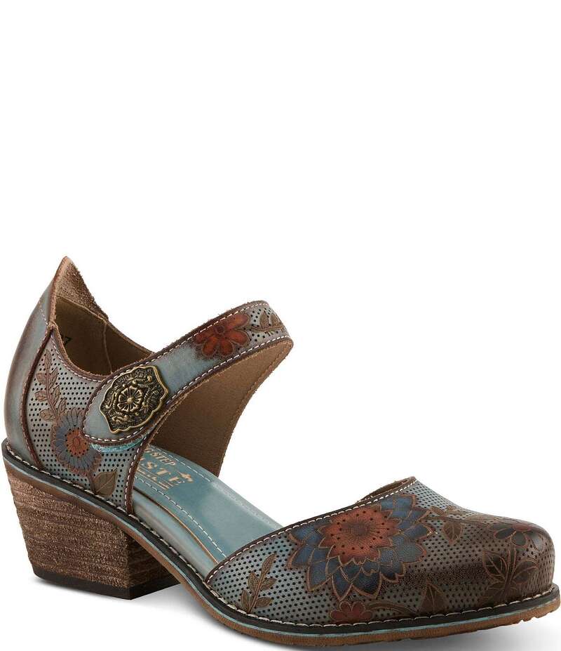 ラリティステ レディース シューズ パンプス フラワー柄 プリント レザー フラワー L'ARTISTE L`ARTISTE Cabracho Leather Floral Print Perforated Mary Jane Pumps Blue Multi ブルー｜ReVida 店