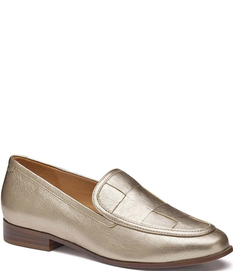ジョンストンアンドマーフィー レディース シューズ スリッポン・ローファー レザー ローファー Johnston & Murphy Women's Ali Leather Woven Vamp Loafers Gold ゴールド