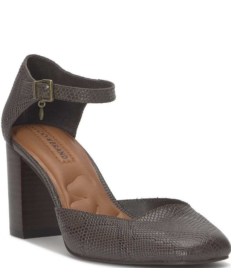 ラッキーブランド レディース シューズ ヒール アンクル Lucky Brand Kanira Embossed Ankle Strap Pumps Chocolate チョコレート