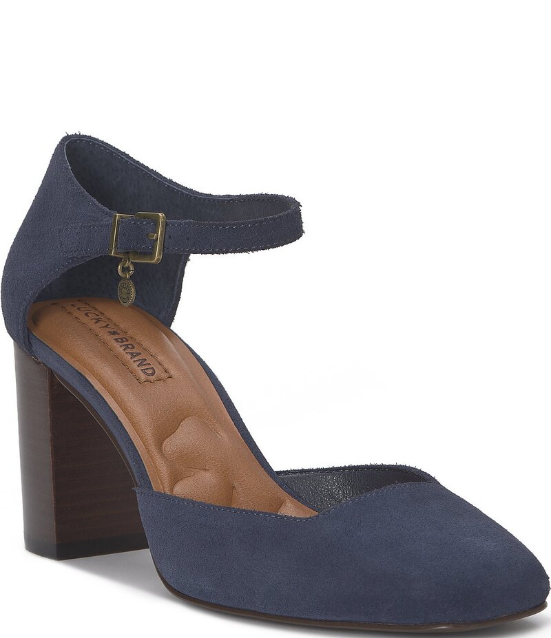 ラッキーブランド レディース シューズ ヒール スエード アンクル Lucky Brand Kanira Suede Ankle Strap Pumps Navy Blazer ネイビー