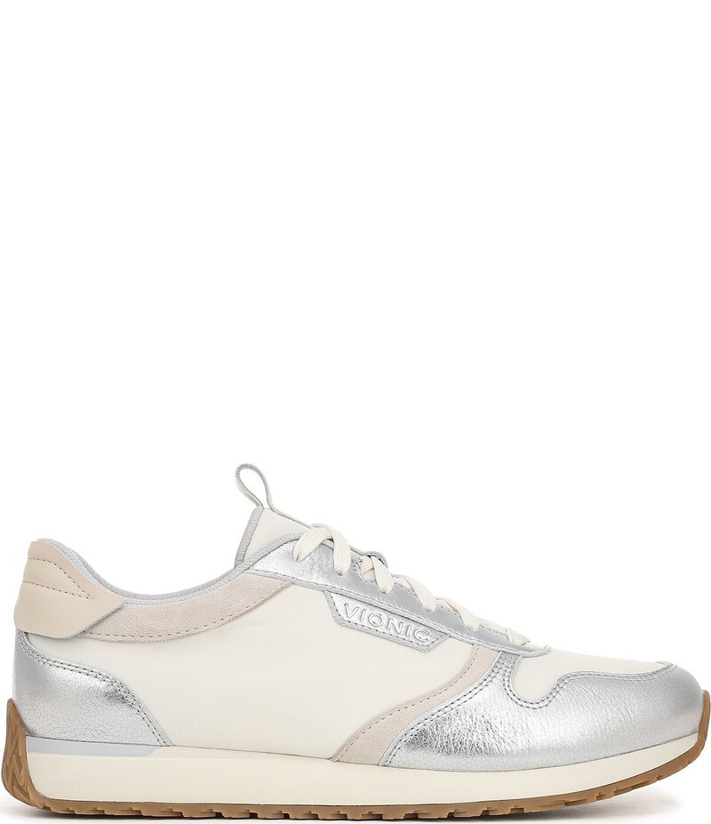 バイオニック レディース シューズ スニーカー スピード競技 Vionic Monarch Court Inspired Mixed Material Lace Up Sneakers Silver/Ivory 象牙色