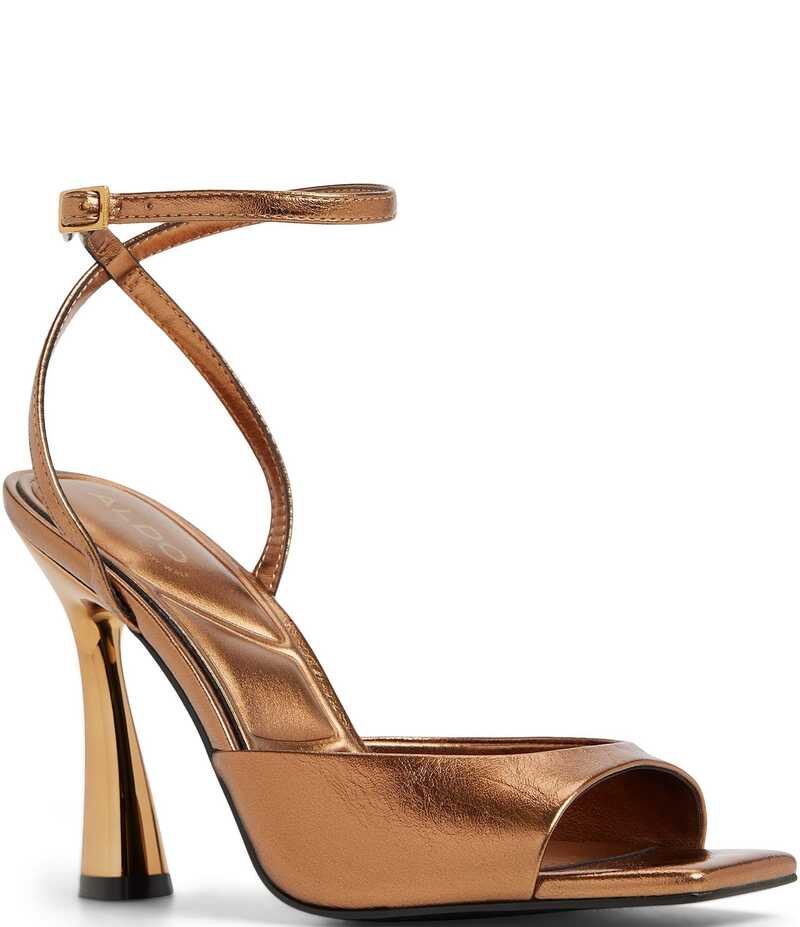 アルド レディース シューズ サンダル トール アンクル ALDO Valentyna Crinkle Metallic Ankle Strap Dress Sandals Copper Brown ブラウン