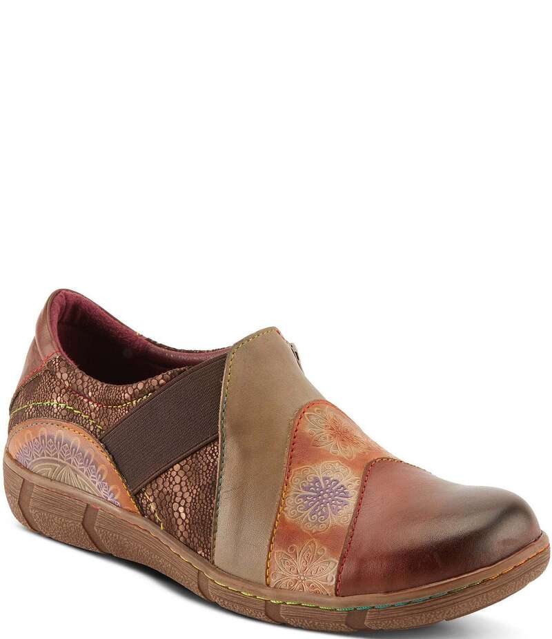 ラリティステ レディース シューズ スニーカー レザー LARTISTE Lata Hand Painted Leather and Textile Slip On Sneakers Brown Multi ブラウン