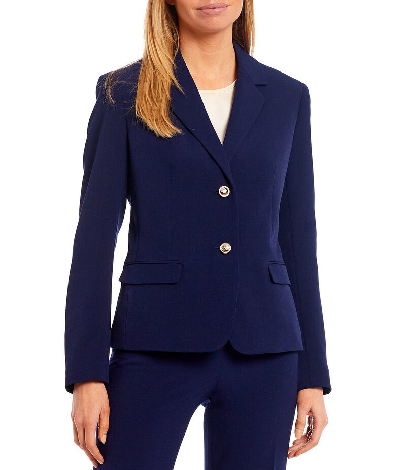 カスパール レディース アウター コート クレープ ブレザー Kasper Sophie Two Button Notch Lapel Long Sleeve Crepe Blazer Kasper Navy ネイビー 18,536円