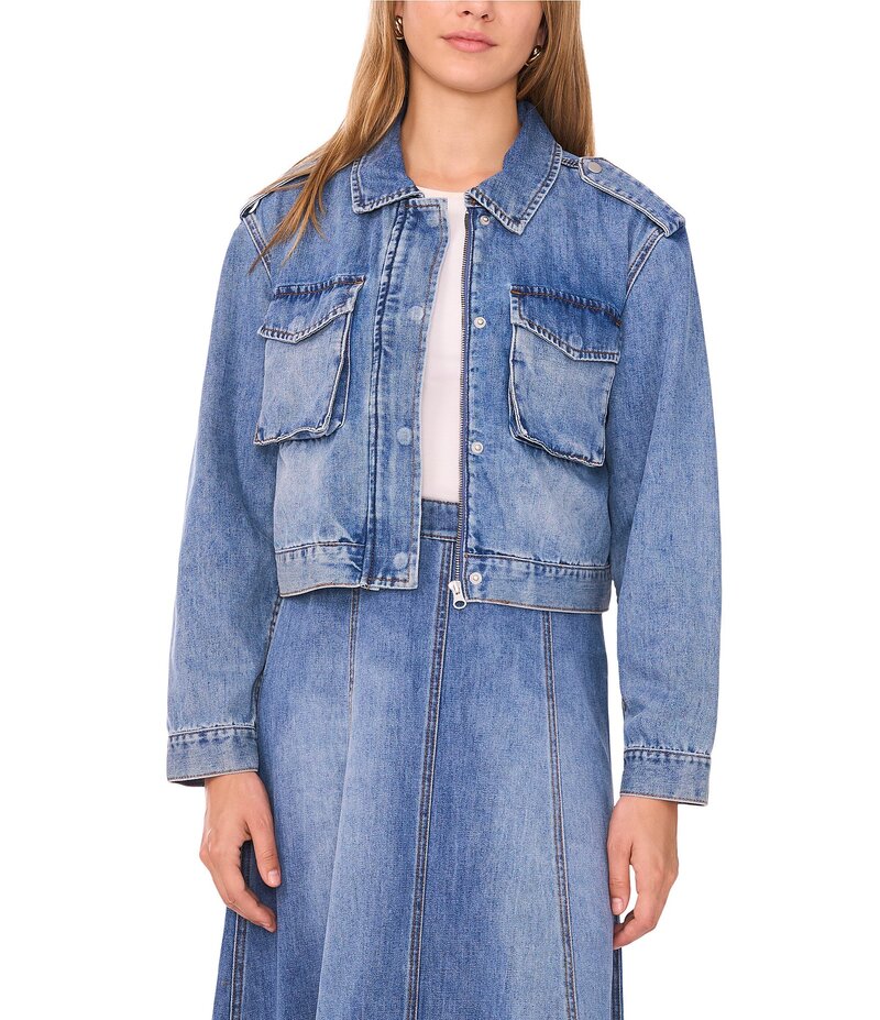 ワンステート レディース アウター コート Vネック ドロップショルダー デニム ジャケット 1. STATE Denim V-Neck Long Sleeve Drop Shoulder Button Front Jacket Light Blue Wash ブルー