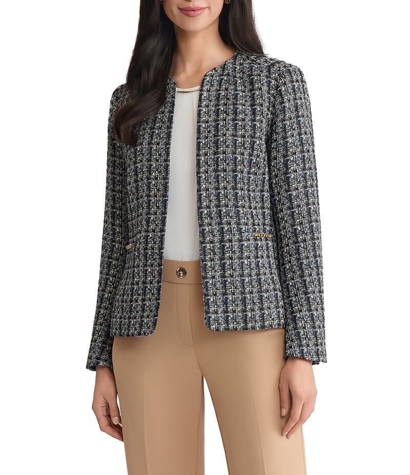 カスパール レディース アウター コート ツイード カーディガン Kasper Tweed Open Front Cardigan Blue Multi ブルー