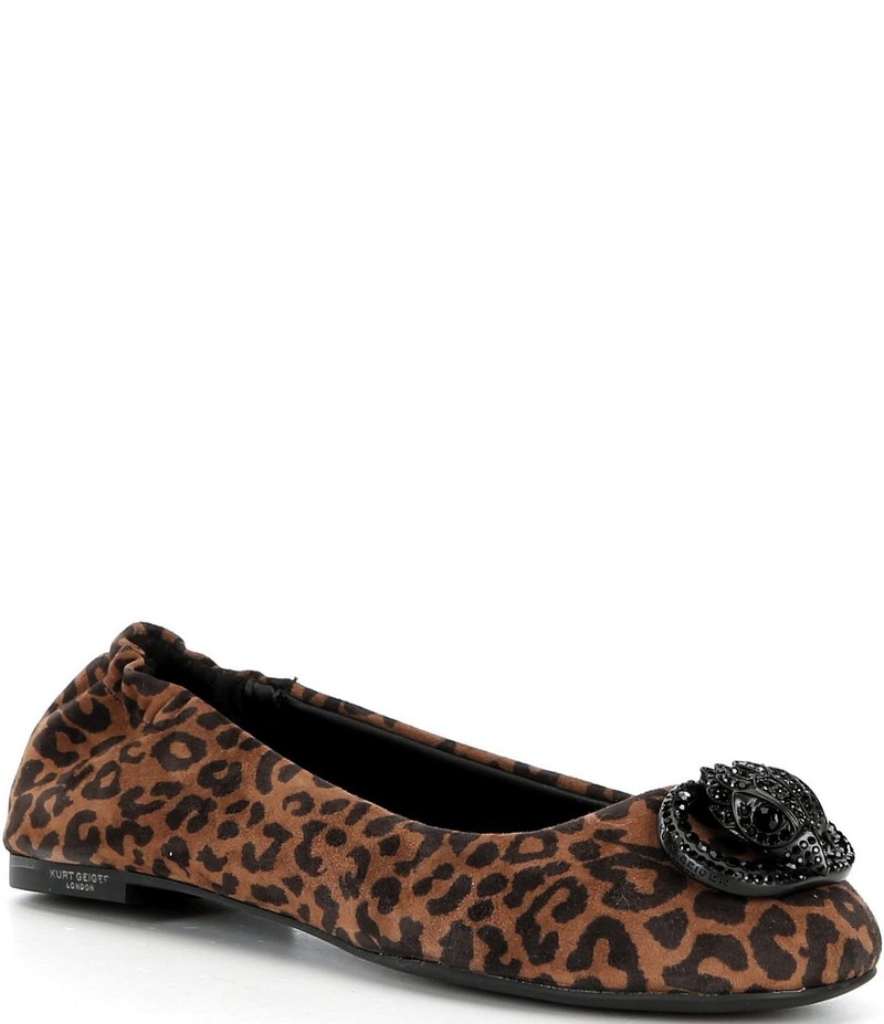 カートジェイガーロンドン レディース シューズ パンプス プリント スエード チェルシー ロゴ Kurt Geiger London Chelsea Leopard Print Suede Logo Ornament Ballerina Flats Dark Brown Combo ブラウン