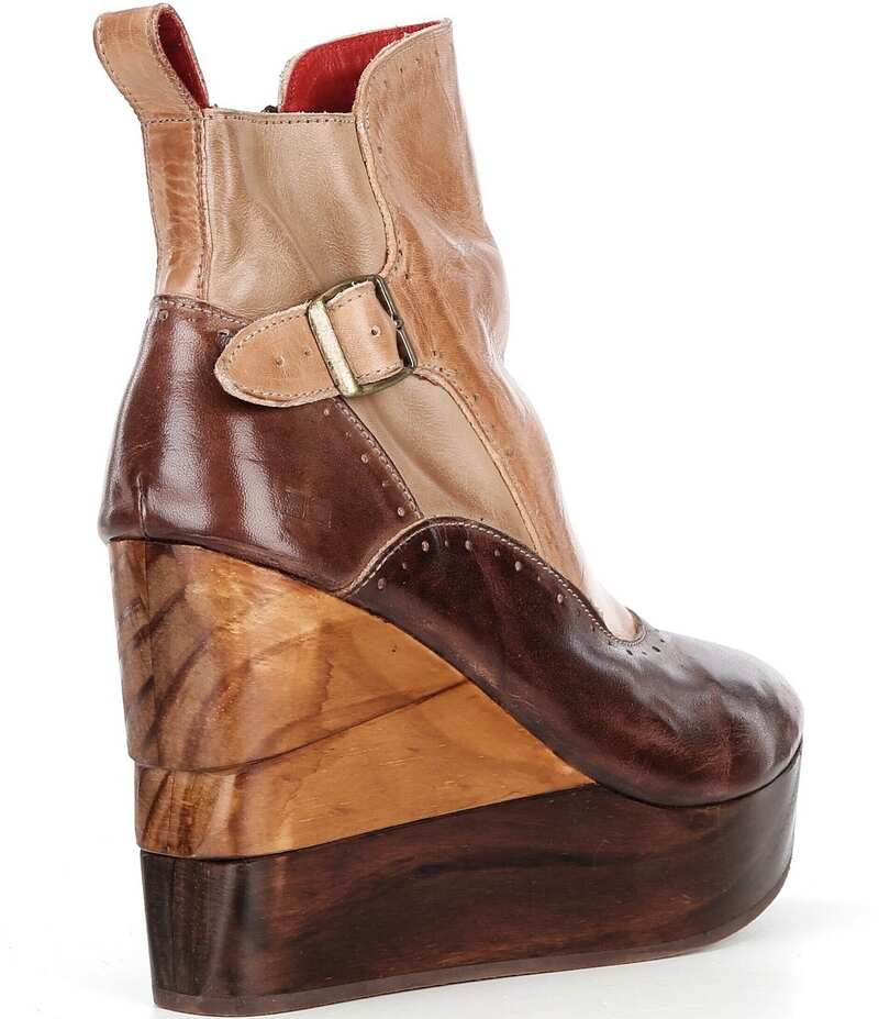 ベッドステュ レディース シューズ ブーツ・レインブーツ カラーブロック ブーツ レザー Bed Stu Harmonious Leather Colorblock Buckle Wood Wedge Booties Wood Grain Rustic