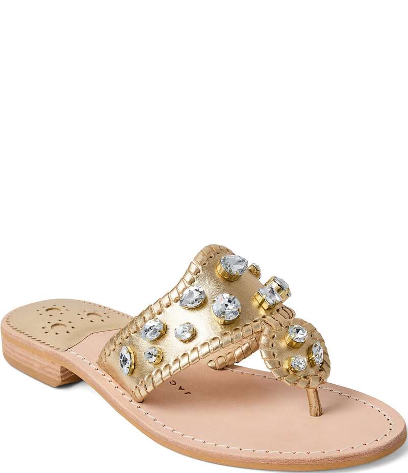ジャックロジャース レディース シューズ サンダル トール レザー Jack Rogers Jacks Metallic Leather Jewel Ornamented Flat Thong Sandals Jacks Platinum メタリック|ReVida 店