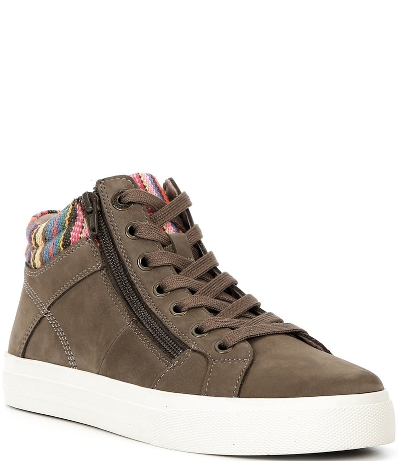 タオスフットウェア レディース シューズ スニーカー Taos Footwear Winner High Top Nubuck Patterned Side Zip Sneakers Dark Taupe トープ｜ReVida 店