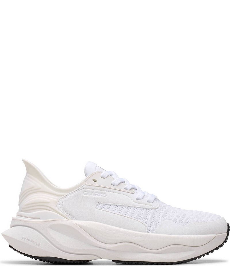 クラークス レディース シューズ スニーカー プラットフォーム ニット Women's Clarks Pace Woven Knit Platform Sneakers White ホワイト