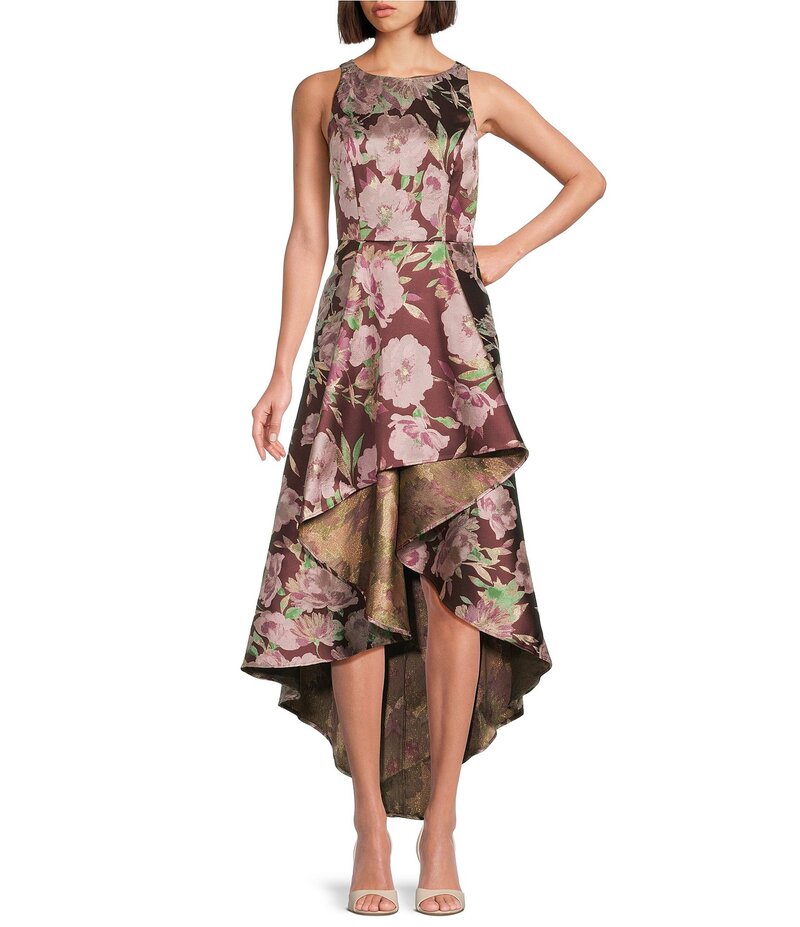 アドリアナ パペル レディース トップス ワンピース フラワー柄 トール フラワー ホルター Adrianna Papell Floral Metallic Halter High Low Gown Burgundy Multi バーガンディ