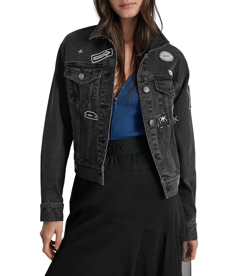 ダナキャラン レディース アウター コート デニム ジャケット DKNY by Donna Karan Pins And Patches Denim Trucker Jacket Bowery Wash デニム