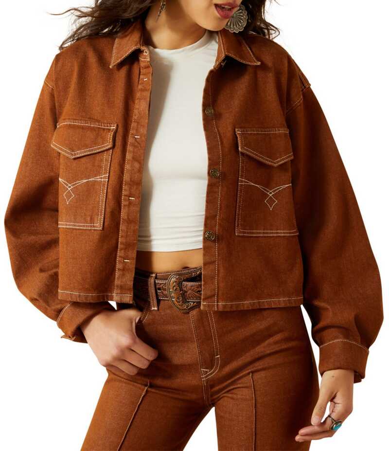 アリアト レディース アウター コート クロップド デニム ジャケット Ariat Boxy Western Cropped Boxy Denim Jacket Brown ブラウン