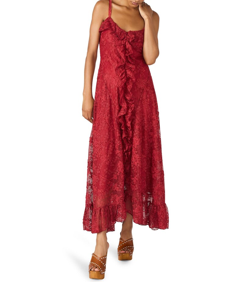 スティーブ マデン レディース トップス ワンピース Vネック フリル ノースリーブ Steve Madden Irisia V-Neck Sleeveless Ruffle Dress Purple Wine ワイン