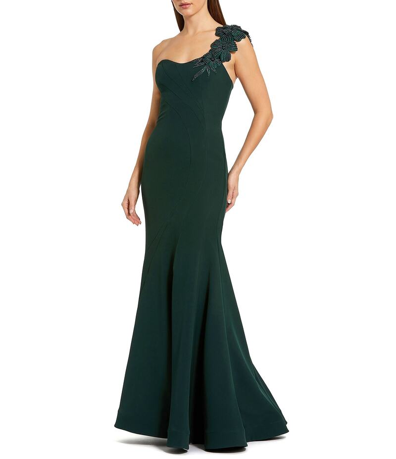 マックダガル レディース トップス ワンピース フラワー柄 フラワー Mac Duggal One Shoulder Mermaid Gown with Floral Applique Deep Green グリーン