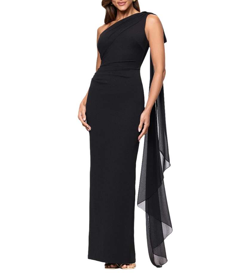 エスケープ レディース トップス ワンピース シフォン ドレープ Xscape One Shoulder Chiffon Drape Dress Black ブラック