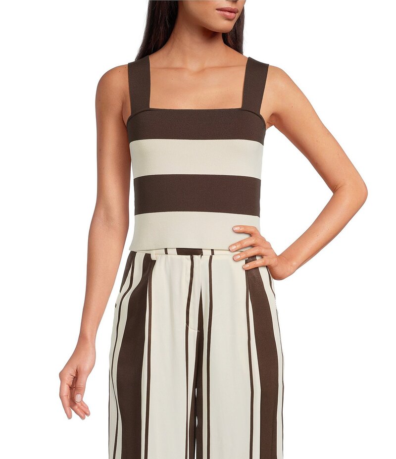 ルーシーパリ レディース トップス シャツ ノースリーブ カラーブロック Lucy Paris Lula Coordinating Colorblock Square Neck Sleeveless Top Brown Cream クリーム