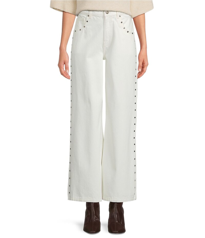 ジャンビニ レディース ボトムス デニムパンツ ワイドレッグ デニム ジーンズ Gianni Bini Violet Studded Wide Leg Denim Jeans Ecru エクリュ