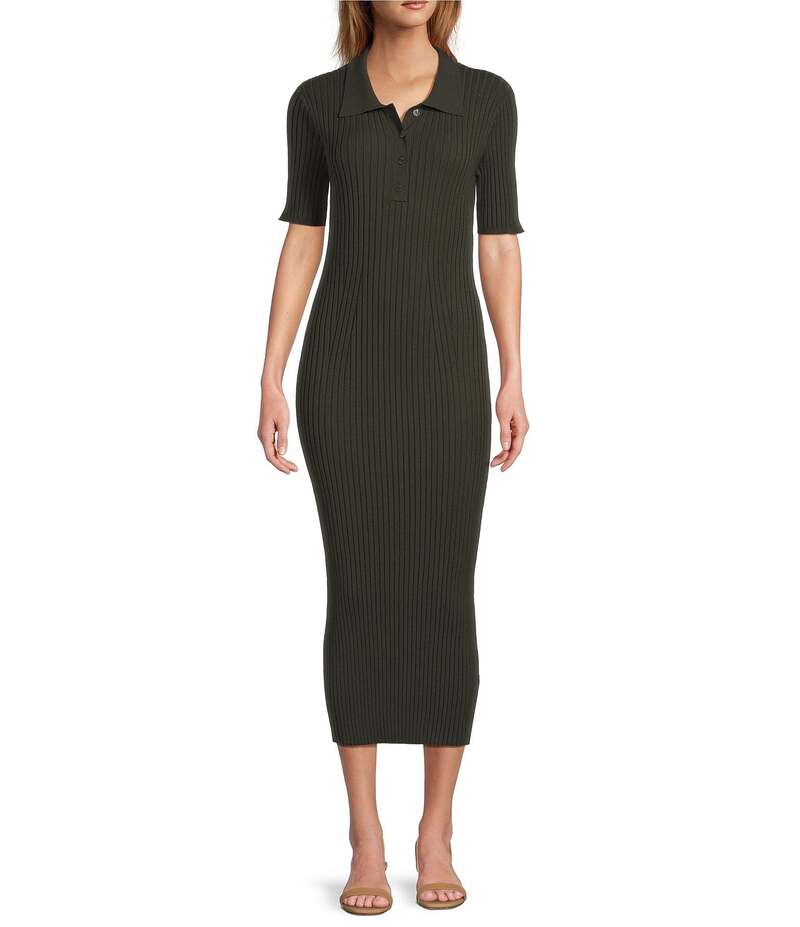 アントニオ メラーニ レディース トップス ワンピース ミディワンピース ミディ Antonio Melani Charlee Collar Neck Short Sleeve Button Front Bodycon Midi Dress Hunter