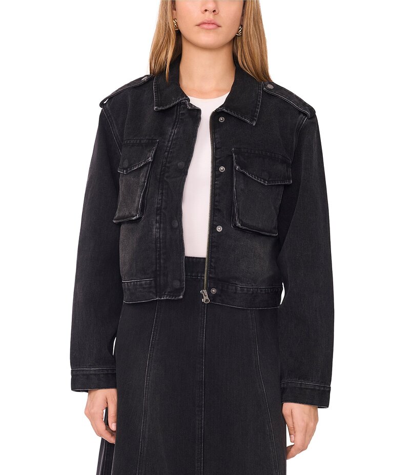ワンステート レディース アウター コート デニム ジャケット 1. STATE Collared Long Sleeve Denim Jacket Rich Black ブラック