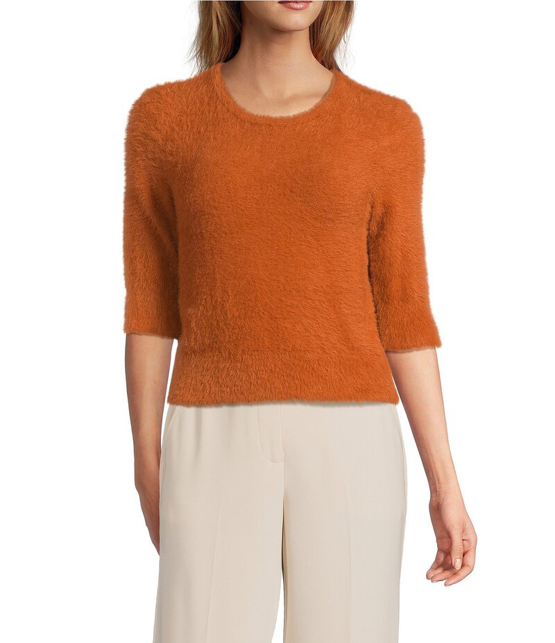 トリーナターク レディース アウター ニット・セーター ニット Trina Turk Maliah Fuzzy Knit Round Neck Elbow Sleeve Top Amber アンバー