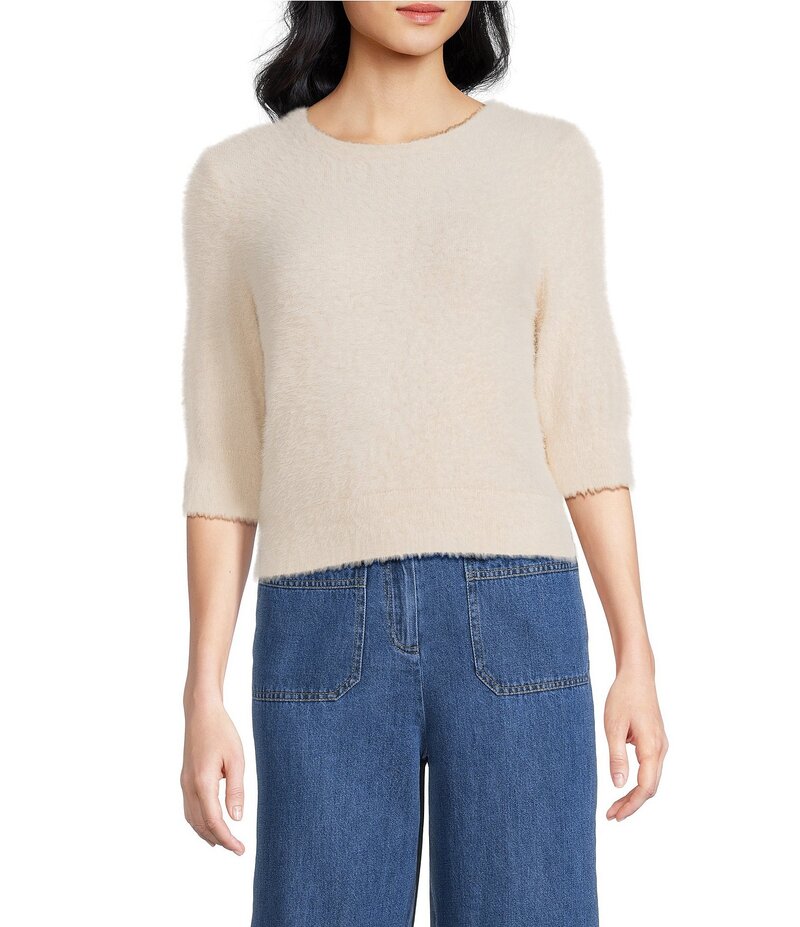 トリーナターク レディース アウター ニット・セーター ニット Trina Turk Maliah Fuzzy Knit Round Neck Elbow Sleeve Top Poplar