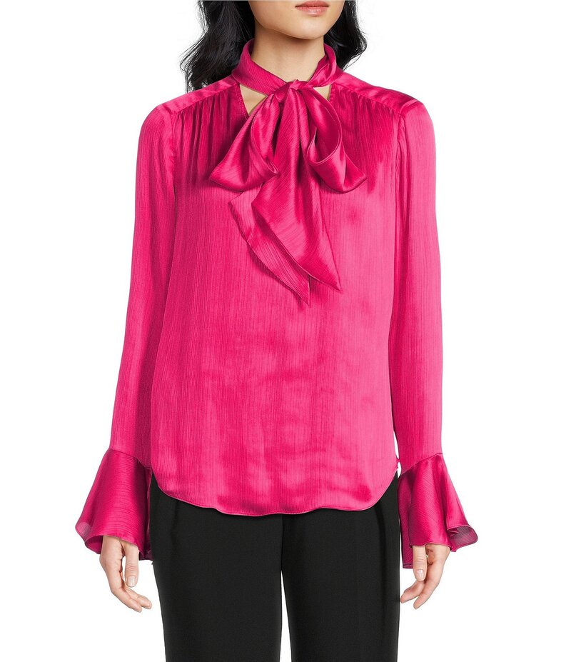 トリーナターク レディース トップス シャツ Vネック ジョーゼット ブラウス Trina Turk Alora Georgette Tie V-Neck Long Bell Sleeve Blouse Forrest Rose