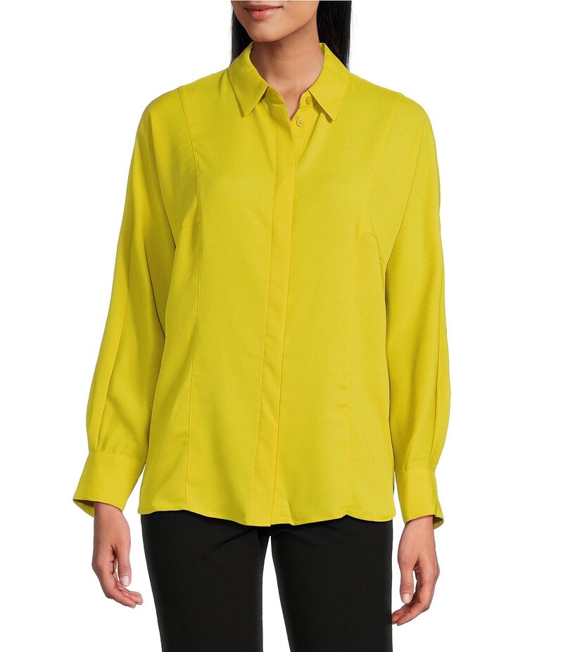 インベストメンツ レディース トップス シャツ プチ ブラウス Investments Petite Size Dolman Long Sleeve Button Front Point Collar Blouse Antique Moss 6,731円