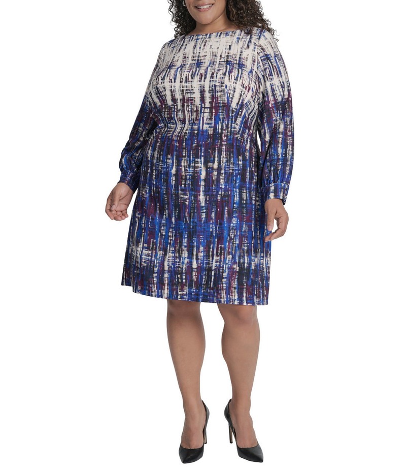 ダナキャラン レディース トップス ワンピース プラスサイズ DKNY by Donna Karan Plus Size Long Sleeve Sheath Dress Classic Blue ブルー