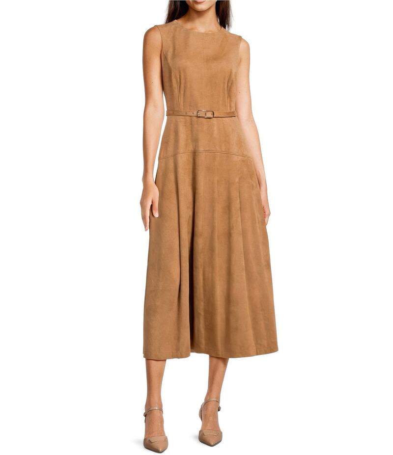 アレックスマリー レディース トップス ワンピース マキシワンピース スエード ノースリーブ マキシ Alex Marie Leigh Faux Suede Crew Neckline Sleeveless Belted Maxi Dress Camel キャメル