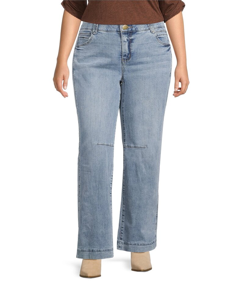 デモクラシー レディース ボトムス デニムパンツ ワイドレッグ プラスサイズ ジーンズ Democracy Plus Size AbsolutionR Skyrise Round Up Double Side Seam Wide Leg Jeans Light Blue Vintage ブルー