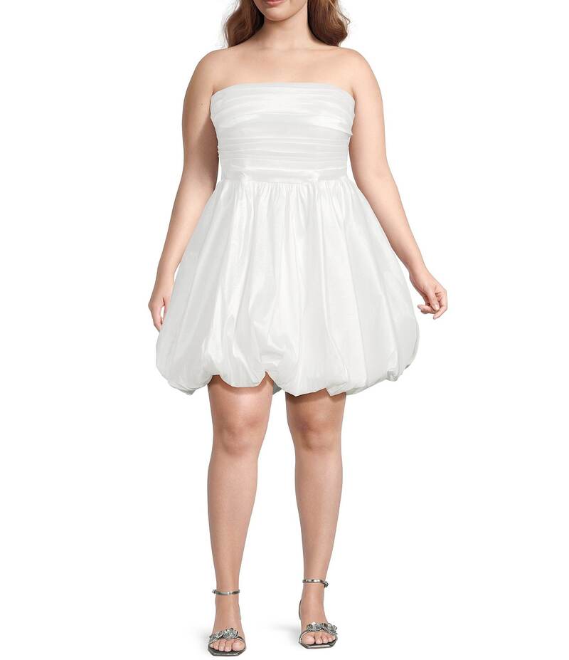 ビーダーリン レディース トップス ワンピース プラスサイズ プリーツ ストラップレス B. Darlin Plus Size Taffeta Strapless Pleated Bubble Hem Dress Off-White オフホワイト