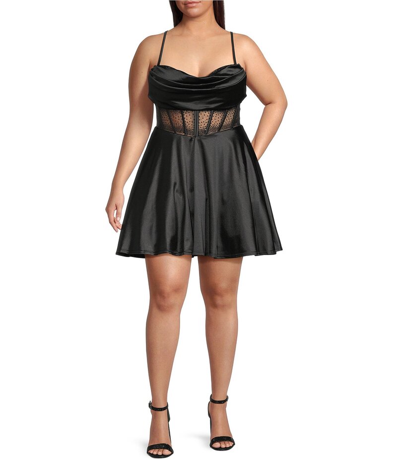 ビーダーリン レディース トップス ワンピース ドレープ プラスサイズ B. Darlin Plus Size Sweetheart Drape Neck Illusion Waist Party Dress Black ブラック|ReVida 店