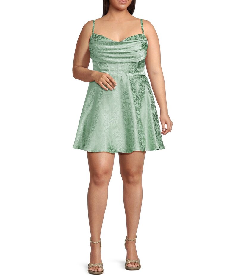 ビーダーリン レディース トップス ワンピース プラスサイズ B. Darlin Plus Size Jacquard Cowl Neck Dress Sage セージ