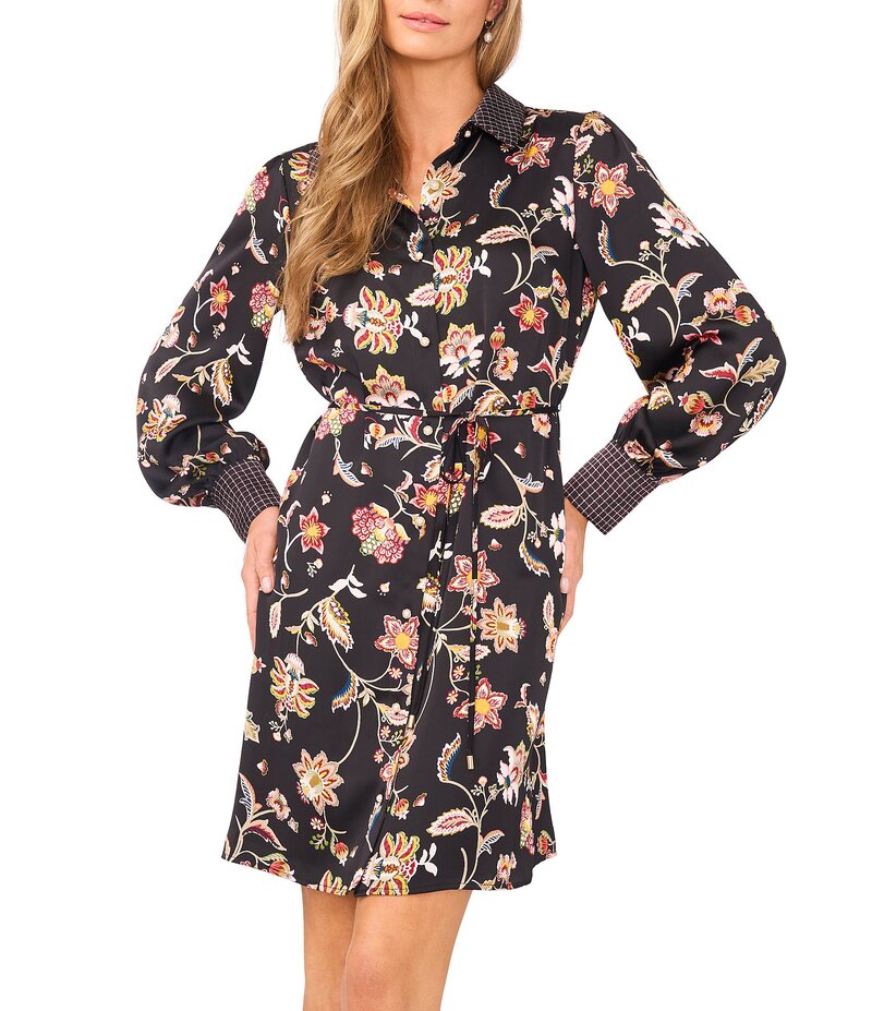 セセ レディース トップス ワンピース シャツワンピース プリント ミニ シャツ CeCe Woven Paisley Print Point Collar Long Sleeve Mini Shirt Dress Rich Black ブラック