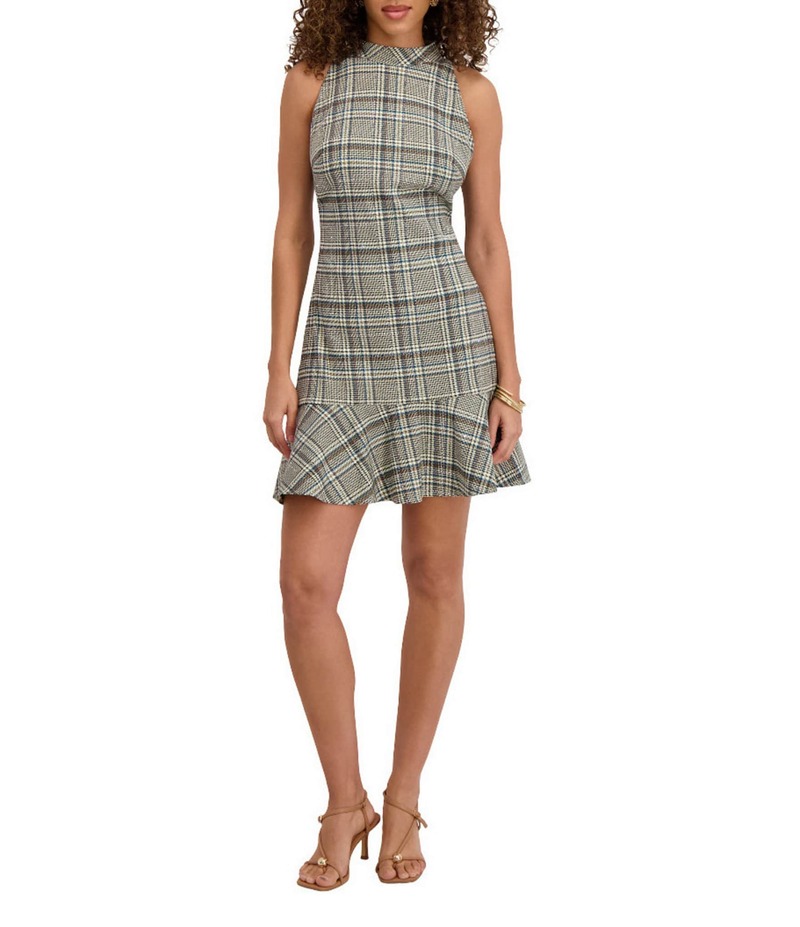 ケンジー レディース トップス ワンピース クルーネック フリル ノースリーブ Kensie Woven Sleeveless Crew Neck Plaid Ruffled Dress Multi マルチカラー