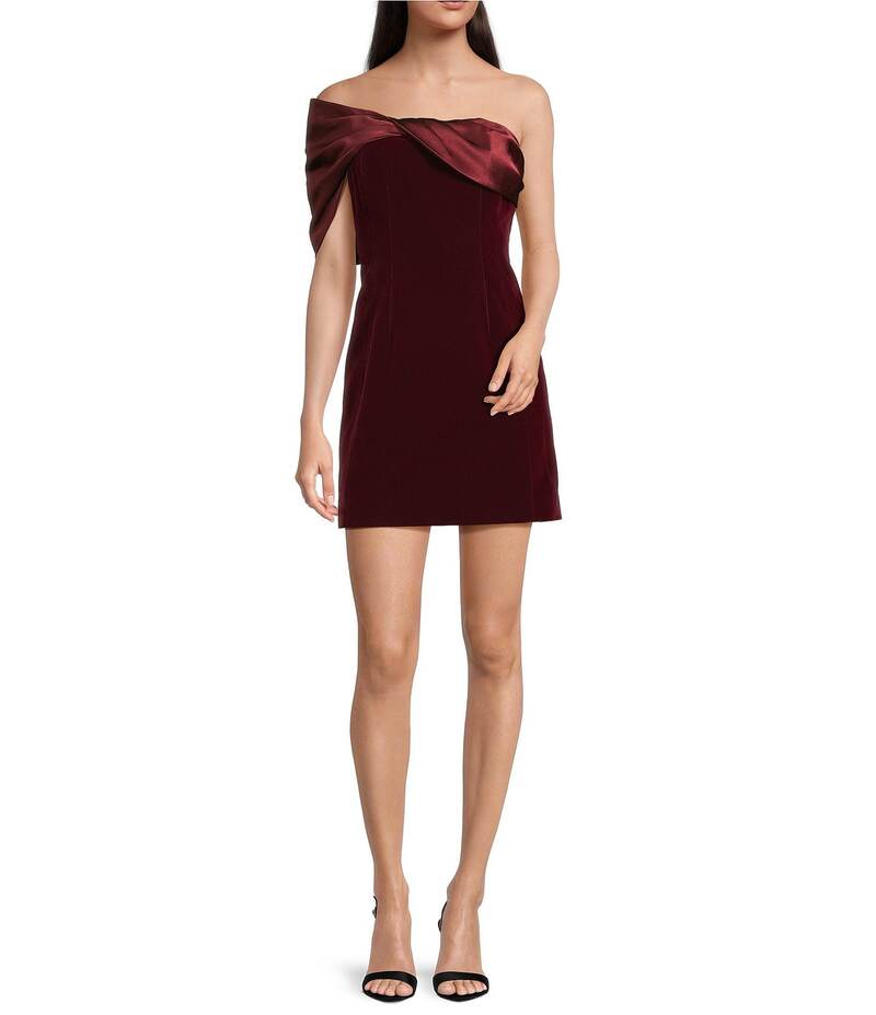 マルケッサ レディース トップス 衣装 ミニ衣装 ミニ 天鵞絨 Muse by Marchesa Cosmos Velvet One Shoulder Mini Dress Garnet