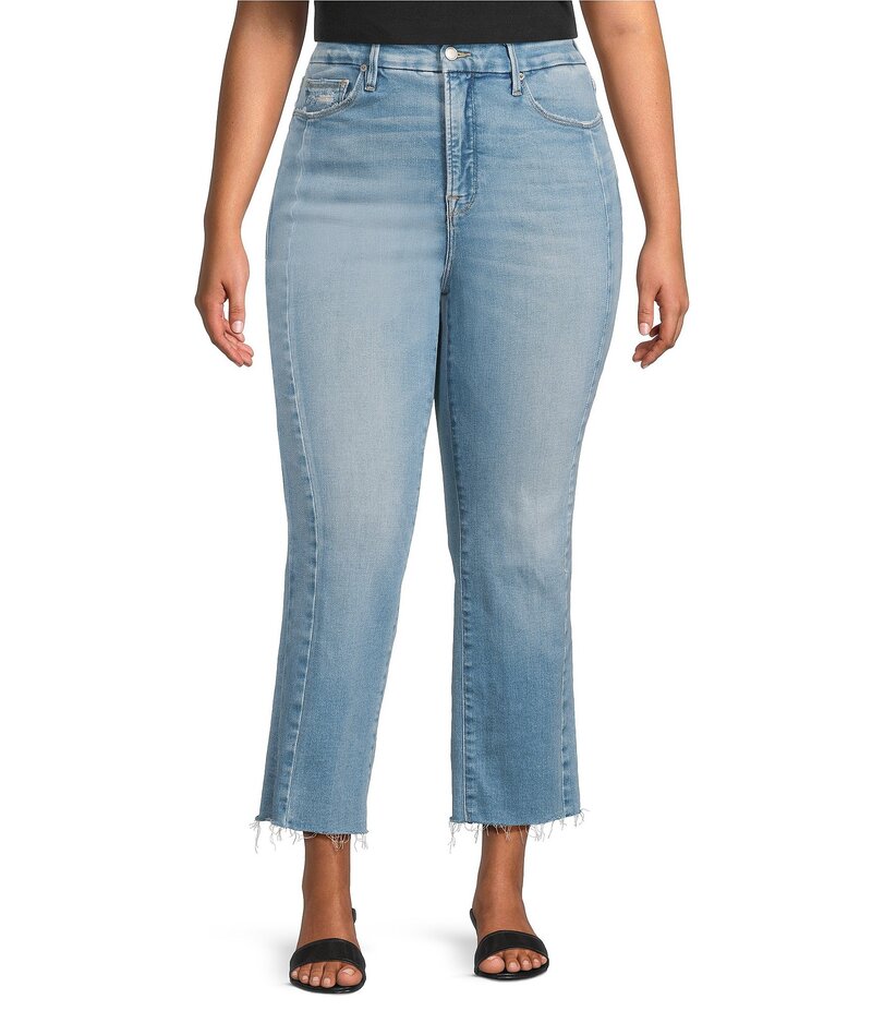 グッドアメリカン レディース ボトムス デニムパンツ ストレート プラスサイズ ジーンズ Good American Plus Size Soft Tech Good Legs Mid Rise Straight Leg Raw Hem Jeans Indigo799