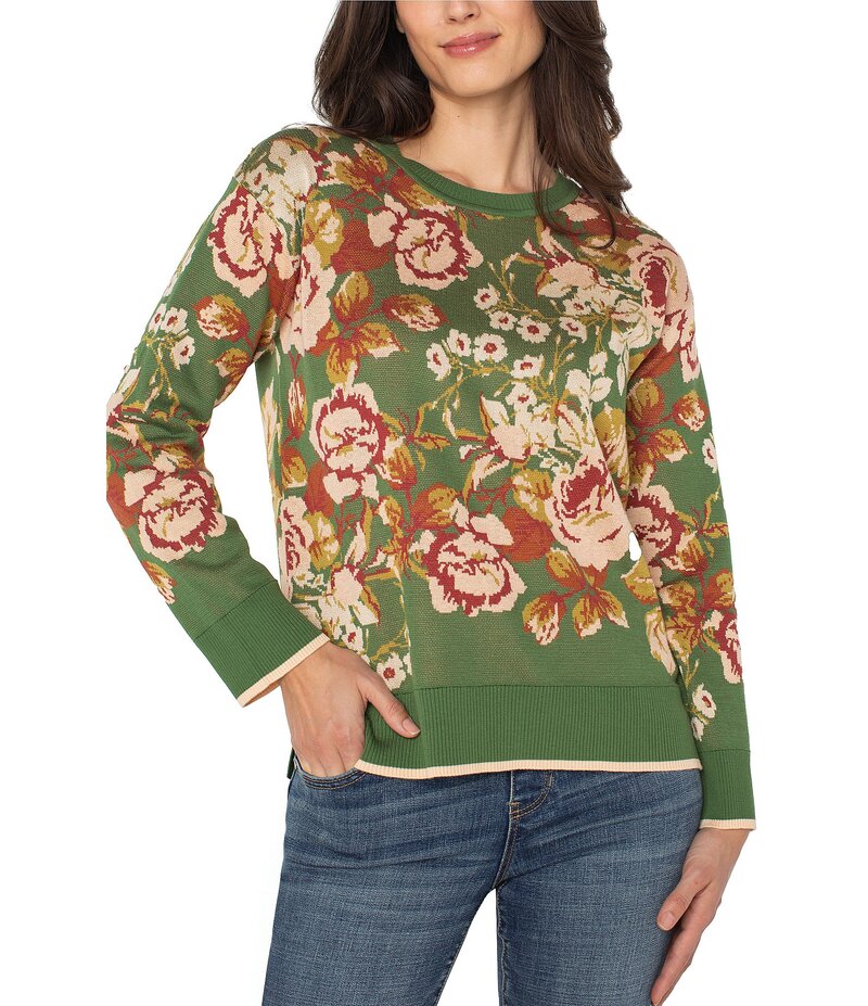 リヴァプール ロサンゼルス レディース トップス シャツ クルーネック フラワー柄 プリント ニット フラワー Liverpool Los Angeles Knit Jacquard Floral Print Crew Neck Long Sleeve Top Green Floral Multi グリーン｜ReVida 店 10,935円