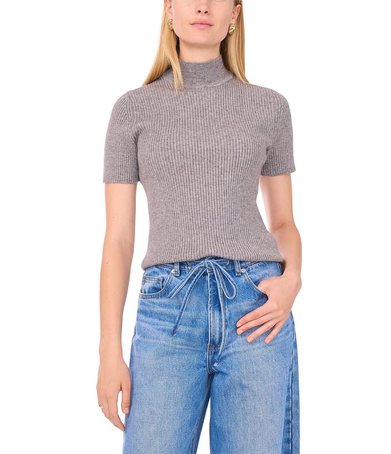 ワンステート レディース アウター ニット・セーター タートルネック セーター 1. STATE Turtle Neck Short Sleeve Sweater Medium Heather Grey グレー