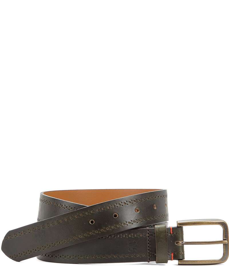 ジョンストンアンドマーフィー メンズ アクセサリー ベルト ブローグ レザー Johnston & Murphy Men's 175th Brogue Leather Belt Olive オリーブ