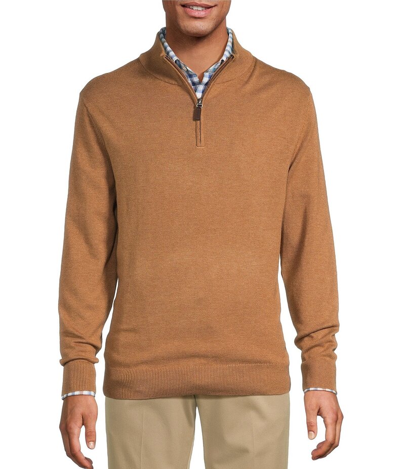ラウンドトゥリーアンドヨーク メンズ アウター ニット・セーター ハーフジップ モックネック セーター Roundtree & Yorke Mock Neck Long Sleeve Solid Quarter Zip Sweater Pullover Camel キャメル