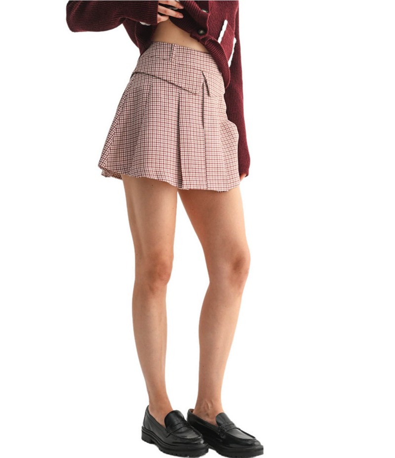 オールインフボール レディース ボトムス スコート 筋目 ミニ All インチ Favor Checked Pleated Mini Skort Burgundy バーガンディ